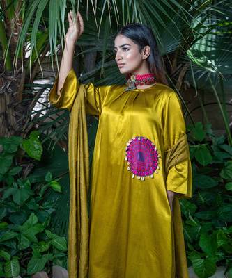Mustard embroidered sunheri kurta set 3