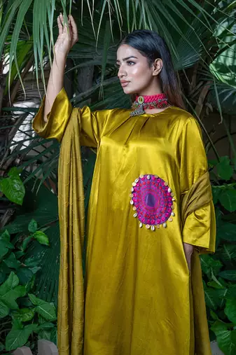 Mustard embroidered sunheri kurta set