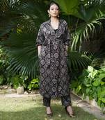Black surmayi printed jacket set