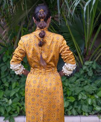 Mustard sunehri printed jacket set 4