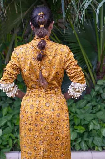 Mustard sunehri printed jacket set