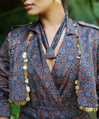 Indigo neelam printed jacket set 2