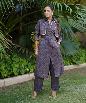 Indigo neelam printed jacket set 3
