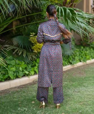 Indigo neelam printed jacket set 4