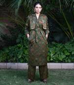 Green panna printed jacket set