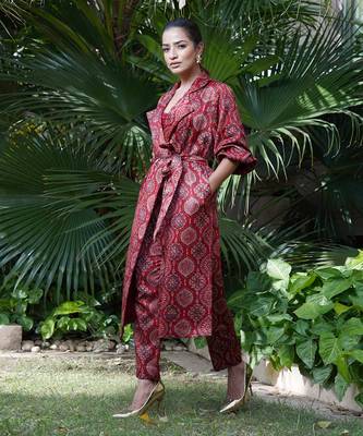 Maroon surkh  printed jacket set 1