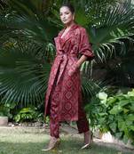 Maroon surkh  printed jacket set