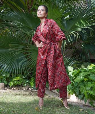 Maroon surkh  printed jacket set 2