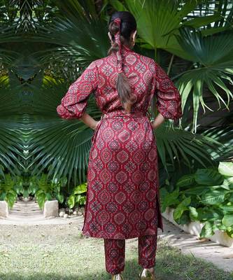 Maroon surkh  printed jacket set 4