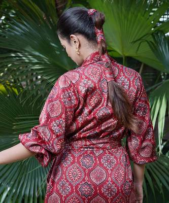 Maroon surkh  printed jacket set 5