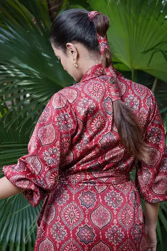 Maroon surkh  printed jacket set