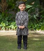Black printed silk sherwani