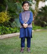 Navy blue printed silk kurta set