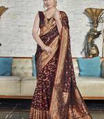 Dark Maroon Faux Banarasi Jaal Katan Silk Zari Woven Saree