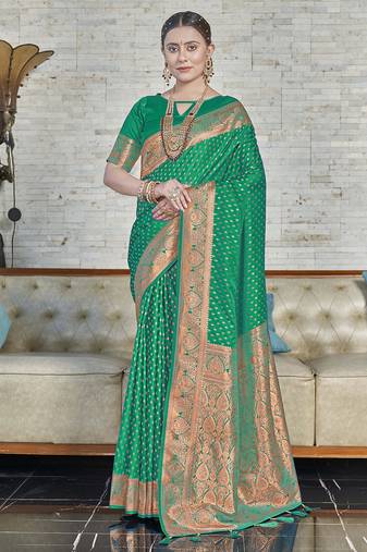 Green Faux Banarasi Katan Silk Zari Woven Saree