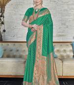 Green Faux Banarasi Katan Silk Zari Woven Saree
