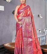 Red  Faux kanchipuram silk jaal traditional rich zari woven saree