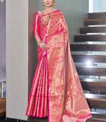 Pink  Faux kanchipuram silk jaal traditional rich zari woven saree