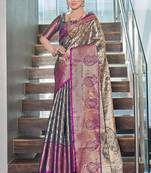 Navy blue  Faux kanchipuram silk jaal traditional rich zari woven saree