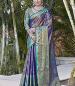 Navy blue  Faux kanchipuram tissue silk traditional zari woven saree