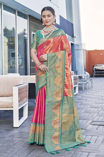 Pink Pure Tissue Zari Woven Saree