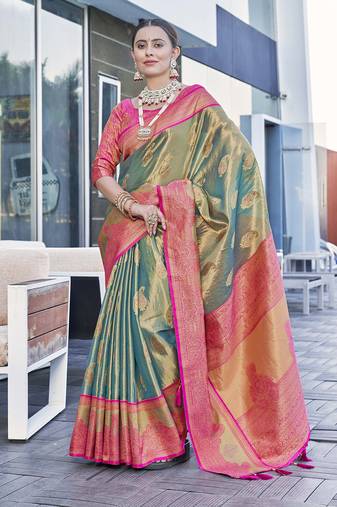 Grey Pure Tissue Zari Woven Saree