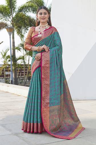 Rama Blue Soft Kashmiri Silk Zari Woven Saree