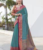 Rama Blue Soft Kashmiri Silk Zari Woven Saree