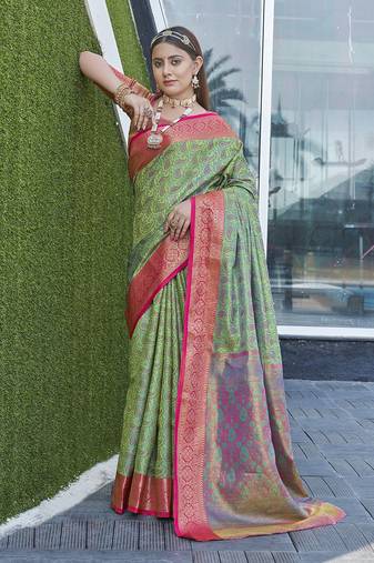 Light Pista Green Soft Kashmiri Silk Zari Woven Saree