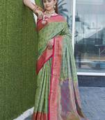 Light Pista Green Soft Kashmiri Silk Zari Woven Saree