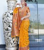 Yellow Original Maharashtrian Meenakari Paithani Silk Zari Woven Saree