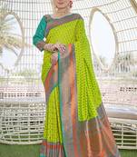 Bright Green Contrast 1000 Butti Zari Woven Paithani Silk Blend Saree