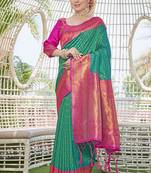 Green Contrast 1000 Butti Zari Woven Paithani Silk Blend Saree