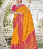 Yellow Contrast 1000 Butti Zari Woven Paithani Silk Blend Saree