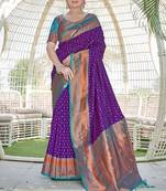 Purple Contrast 1000 Butti Zari Woven Paithani Silk Blend Saree