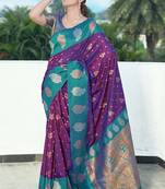 Purple Soft Silk Contrast Zari Woven Saree