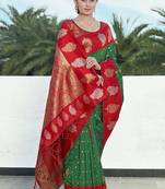 Green Red Soft Silk Contrast Zari Woven Saree