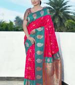 Pink Soft Silk Contrast Zari Woven Saree