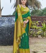 Dark Green Soft Silk Floral Border Dual Zari Woven Saree
