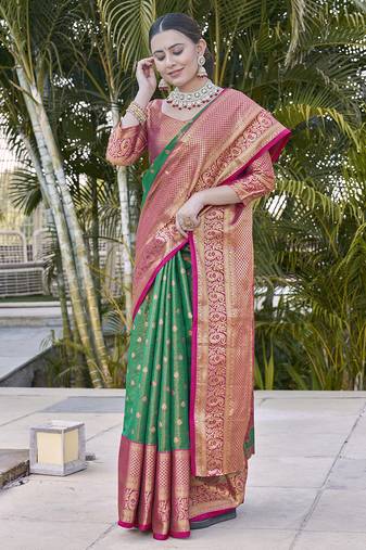 Rama blue  Faux kanchipuram tissue silk traditional zari woven saree