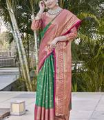 Rama blue  Faux kanchipuram tissue silk traditional zari woven saree