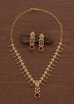 Golden ruby necklace and earrings set SHORT  2