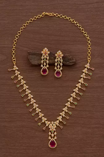 Golden ruby necklace and earrings set SHORT 