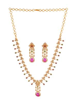 Golden ruby necklace and earrings set SHORT  3