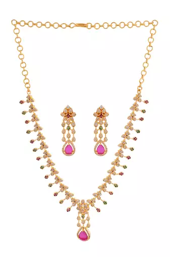 Golden ruby necklace and earrings set SHORT 