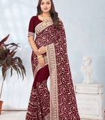 Maroon Coding Zarkan Embroidery Georgette Saree