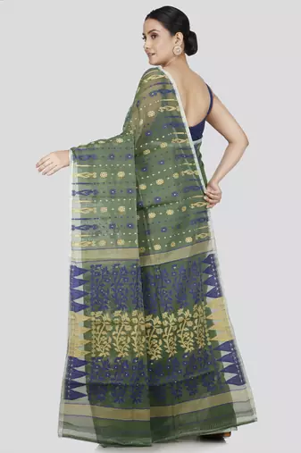 Pinkloom Women'S Green Hand_Woven Soft Cotton Jamdani-Sarees Without Blouse Piece
