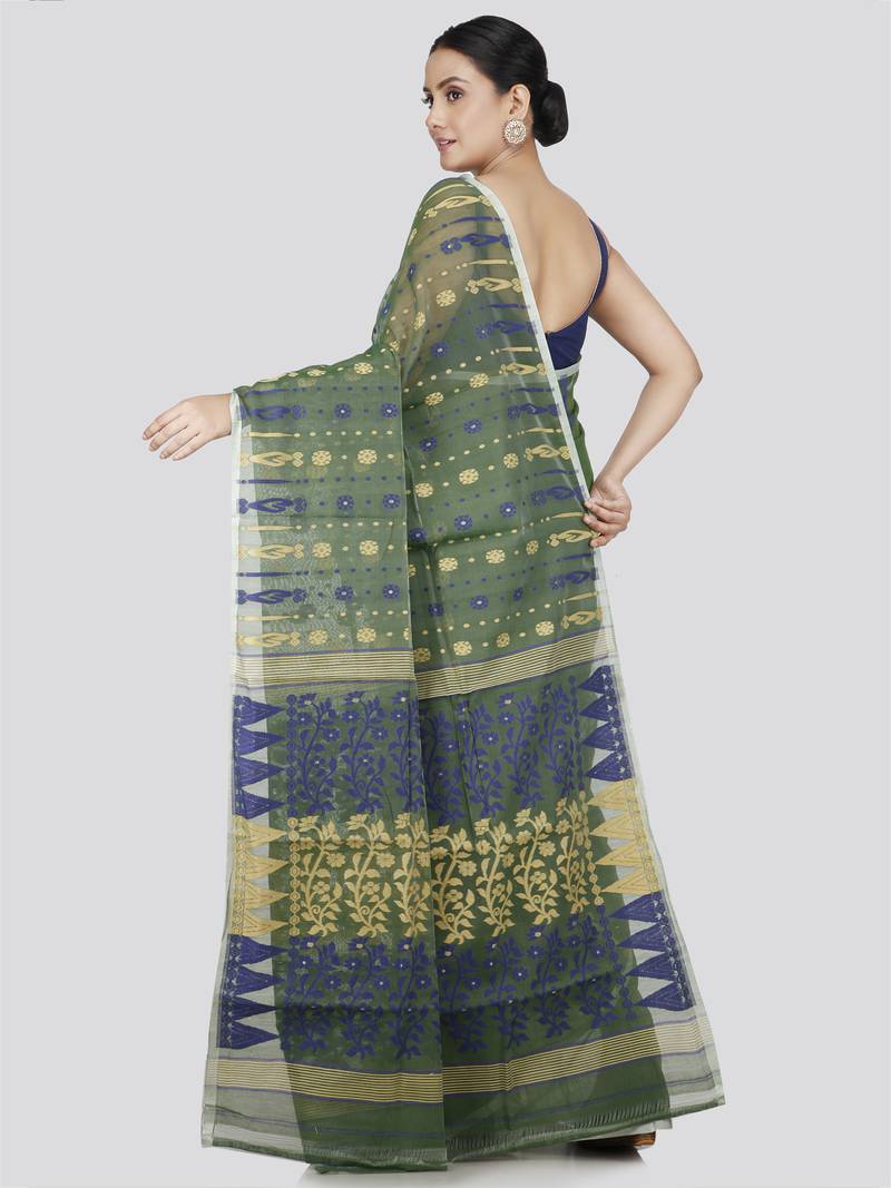 Pinkloom Women'S Green Hand_Woven Soft Cotton Jamdani-Sarees Without Blouse Piece