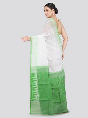 Pinkloom Women'S White Hand_Woven Soft Cotton Jamdani-Sarees Without Blouse Piece 3