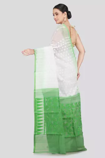 Pinkloom Women'S White Hand_Woven Soft Cotton Jamdani-Sarees Without Blouse Piece